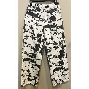 Black And White Cow Print High Waist Pants Wide Leg Women's Sz 4/Med